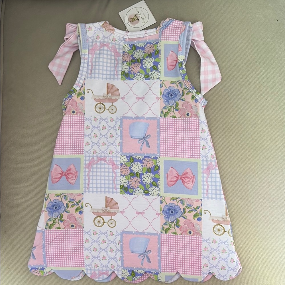 Pink and Blue Patchwork Kids Casual Dress - Picture 2 of 2